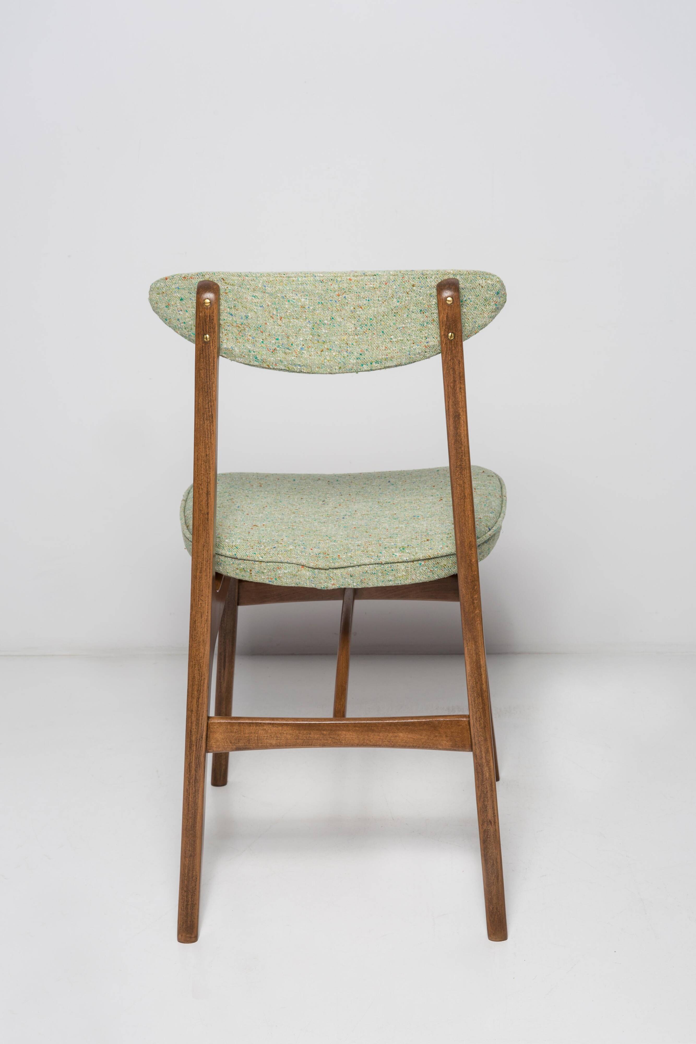 Mid-century apple green wool chair, beech wood, Rajmund Halas, Poland, 1960.