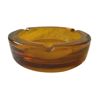 Italian round ashtray in amber yellow glass 1970