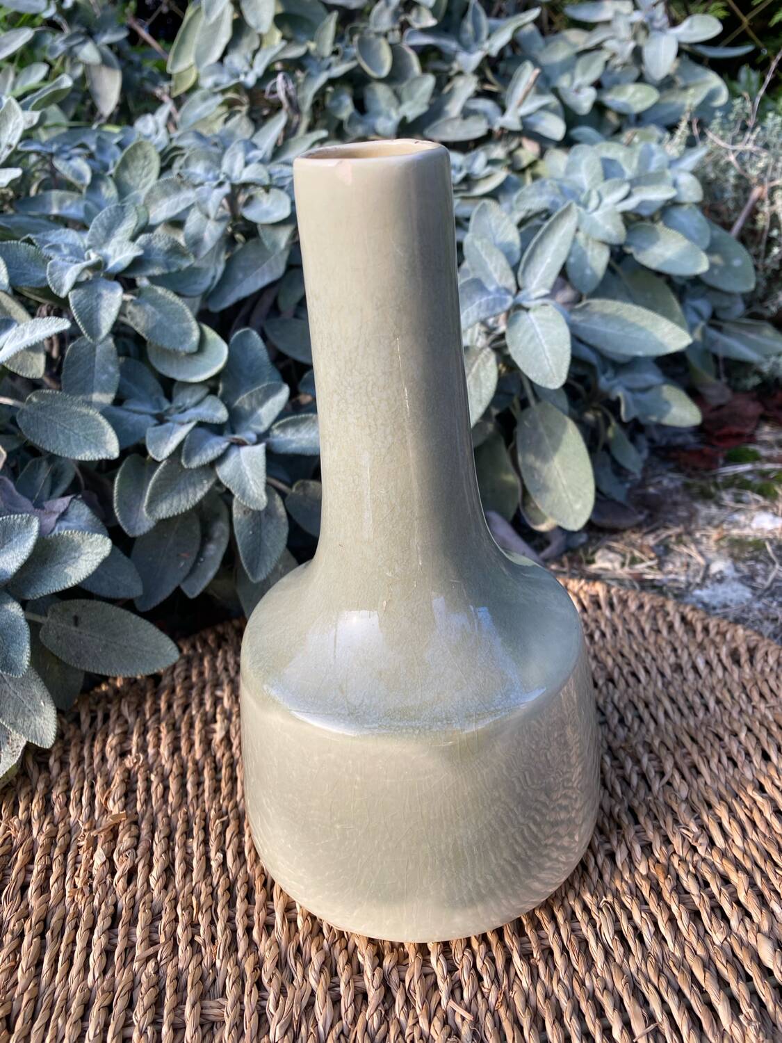 Signed water green glazed ceramic vase