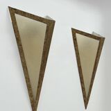Pair of XL vintage wall lights in gilded metal and parchment, France, 1970.