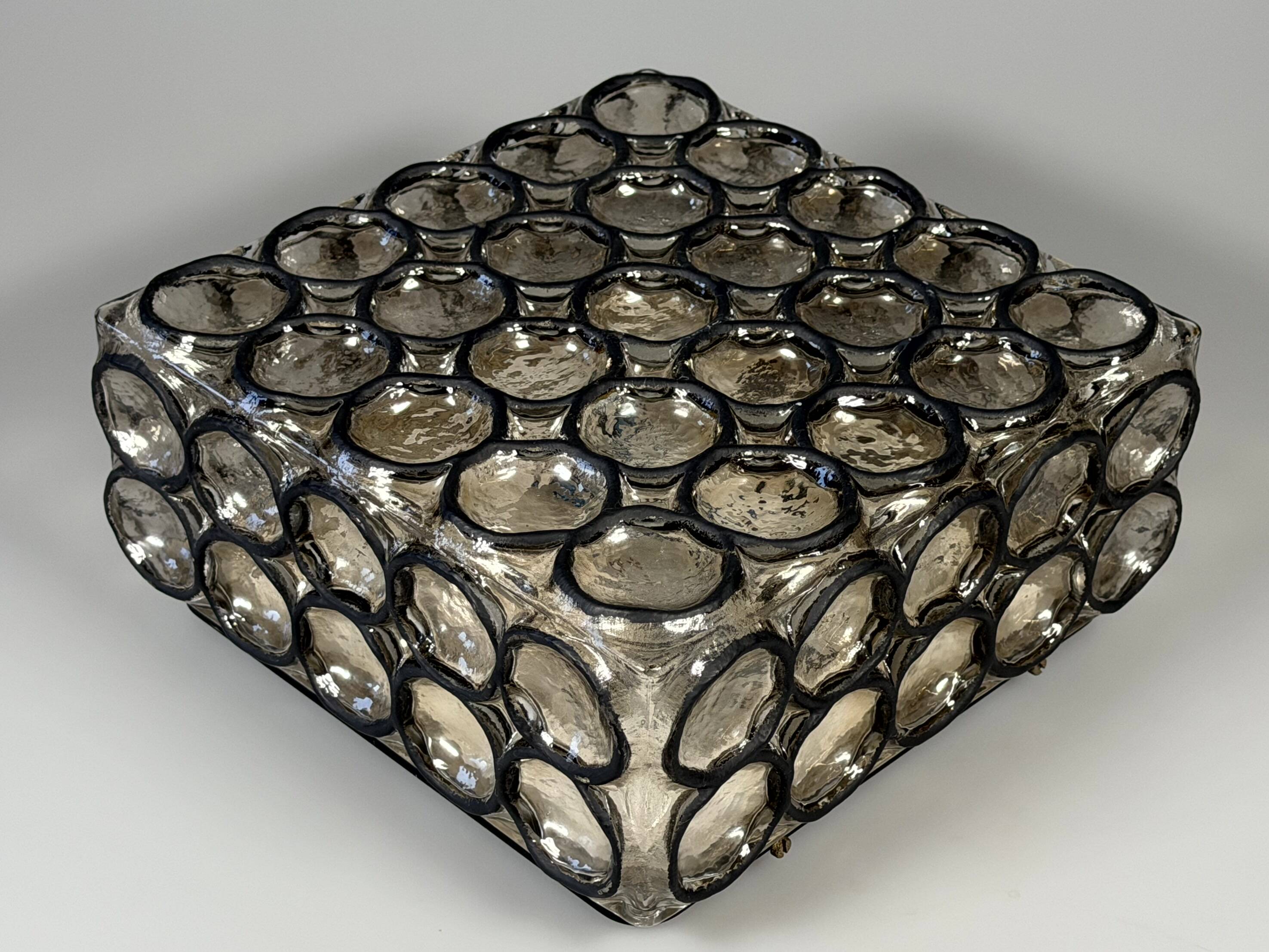 60s 70s Ceiling Lamp Plafoniere Glashütte Limburg Germany Glass & Metal