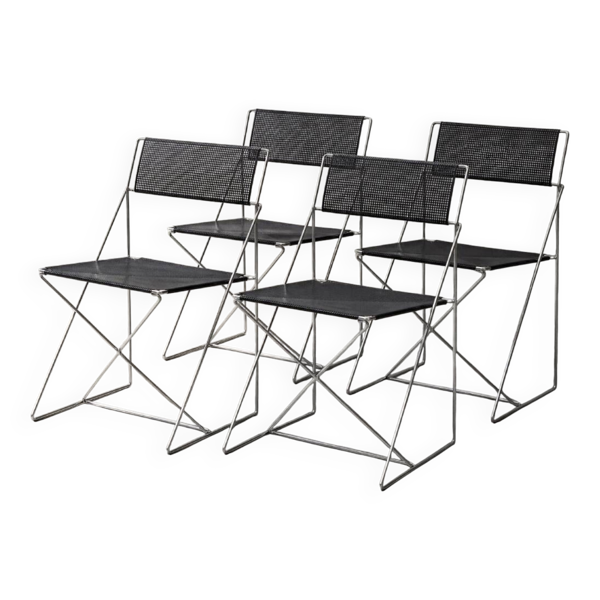Ensemble de 4 chaises en métal X-Line minimalistes vintage par Niels Jørgen Haugesen