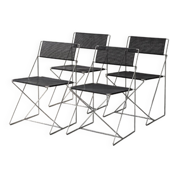 Ensemble de 4 chaises en métal X-Line minimalistes vintage par Niels Jørgen Haugesen