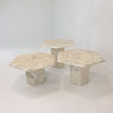 Set of 3 Italian Carrera Marble Side Tables, 1980s