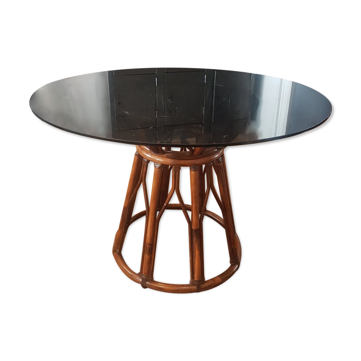 Rattan dining table and smoked glass