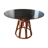 Rattan dining table and smoked glass