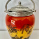 Art Deco biscuit jar in tango orange glass - Egypt Desert decor