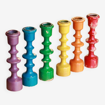 Vintage wooden rainbow candle holders