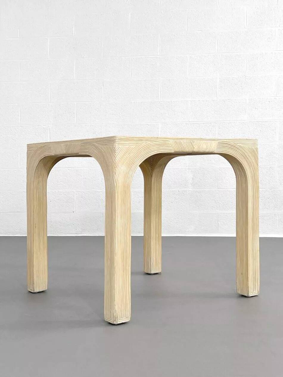 Square Rattan and Stone Marquetry Table with Matching Chairs, 1970
