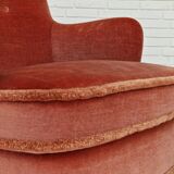 1970s, Danish set of two velour armchairs, original condition, beech wood.