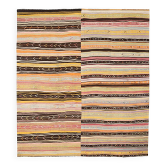 Tapis Kilim Vintage Multicolore – Rayures Ethniques, Tissé Main, 326x350 Cm