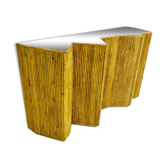 Contemporary glass and rattan console, Italy