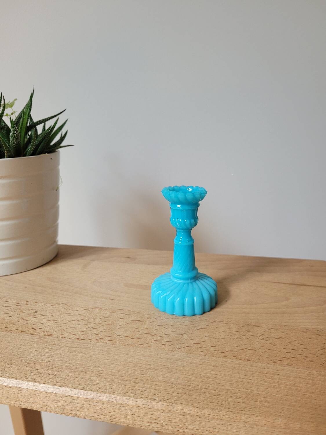 Blue opaline candle holder