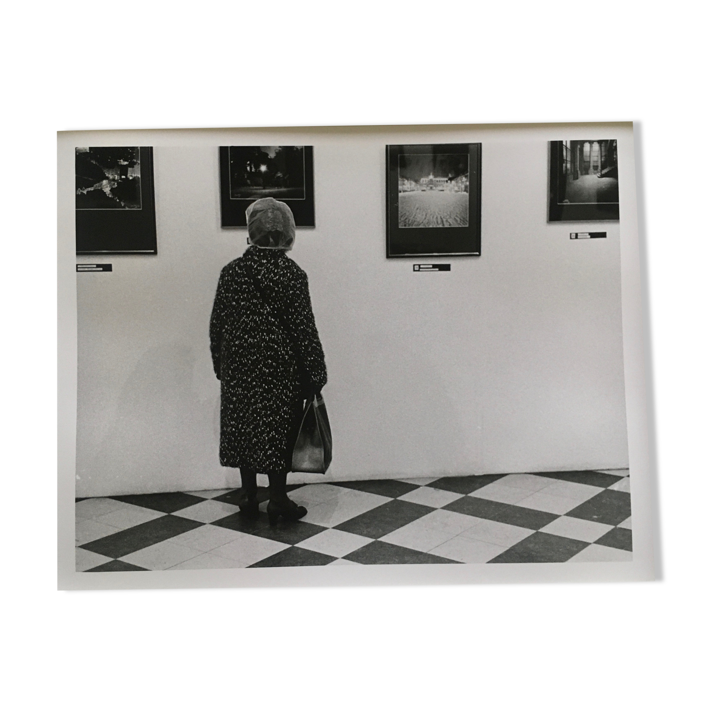 Black print and graphic bench. Museum, fashion 90s