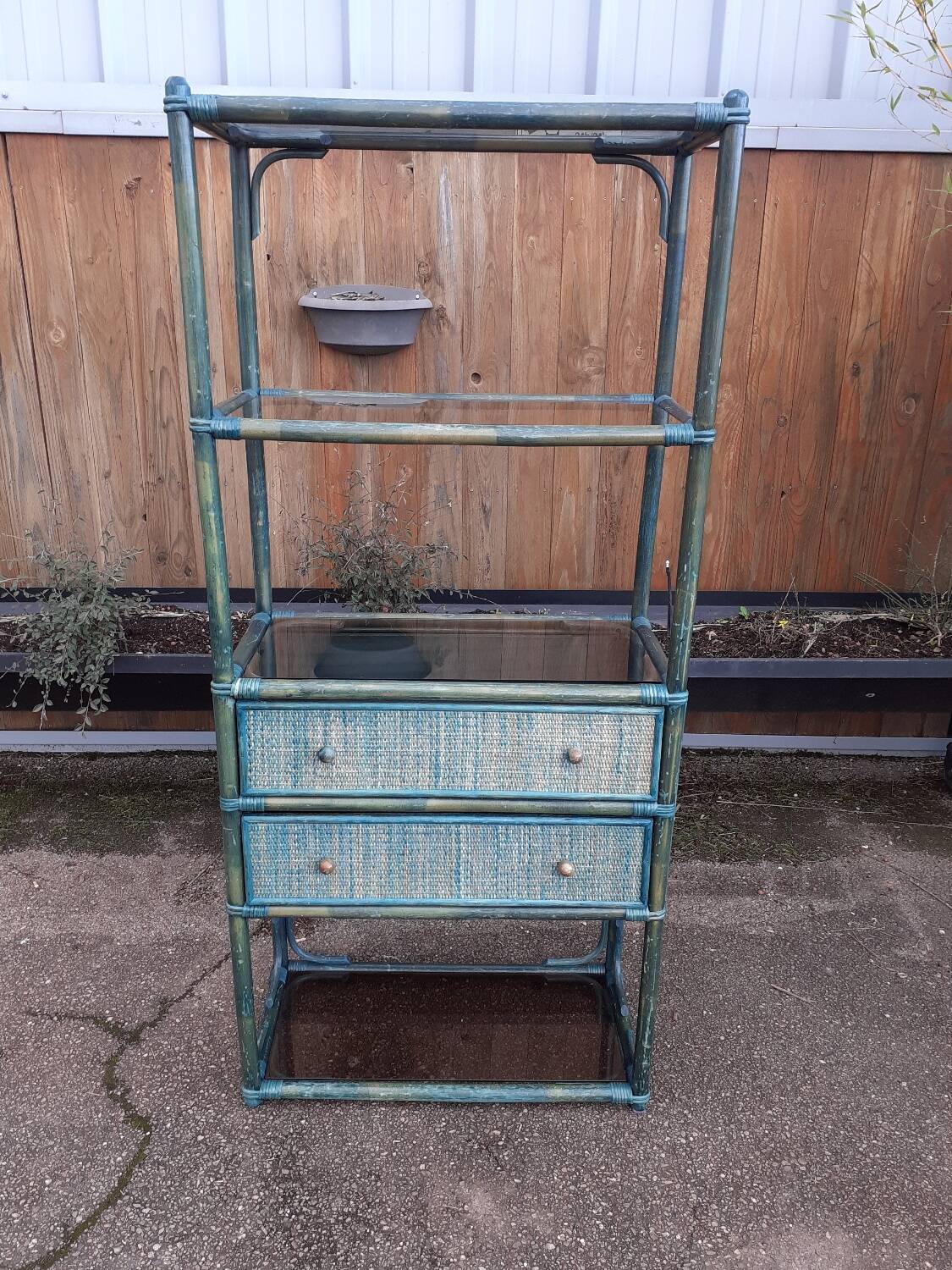 Rattan and bamboo shelf