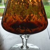 Vintage amber & clear glass footed vase