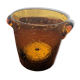 Amber bubble glass ice bucket signed Biot, with its tongs.