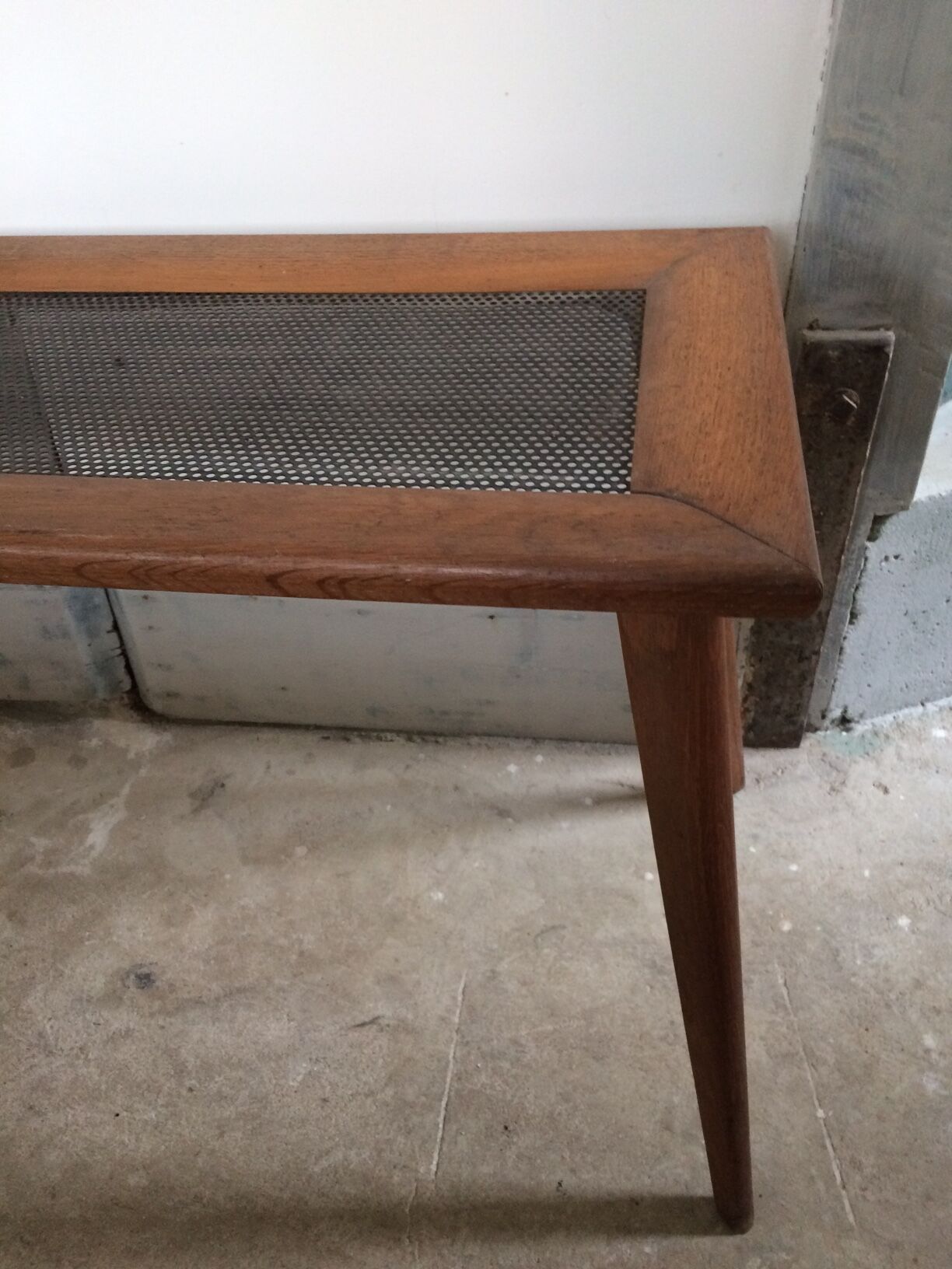 Wood and perforated metal coffee table