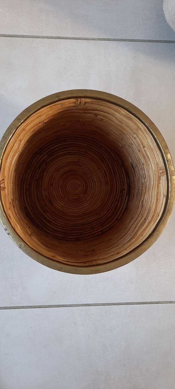Rattan and brass pot cover or basket