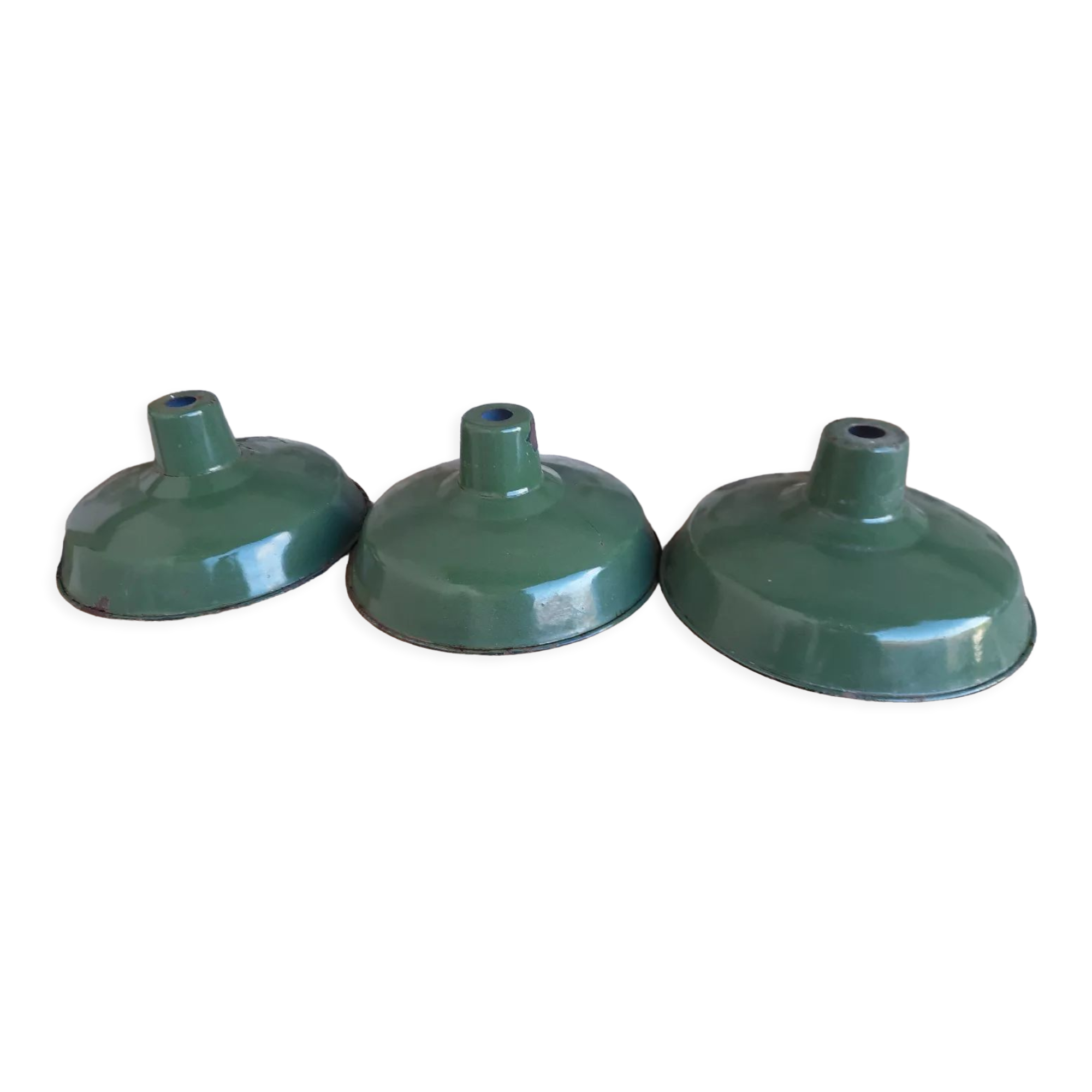 Set of 3 enamelled metal lampshades