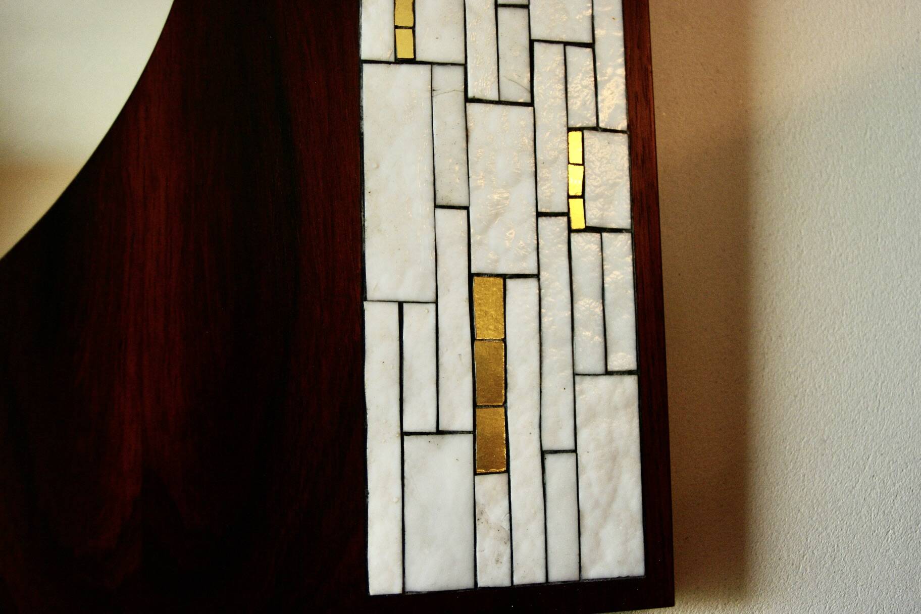 Vintage rosewood and ceramic mirror by berthold muller 1950