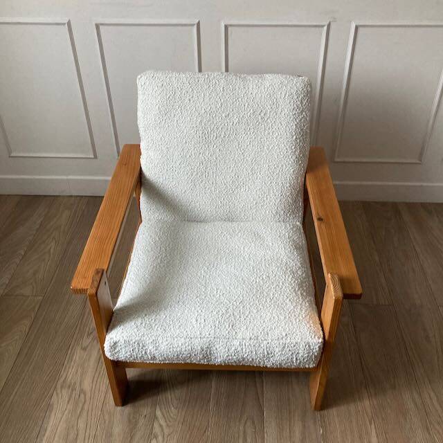 80s pine and boucle armchair