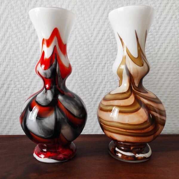 Paire de vases pop art Italien vintage 1970 verre opalin
