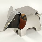 80s heavy metal chrome elephant floor lamp as side table Postmodern design
