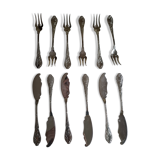 6 couverts à poisson Art Nouveau Chardons en métal argenté Boulenger