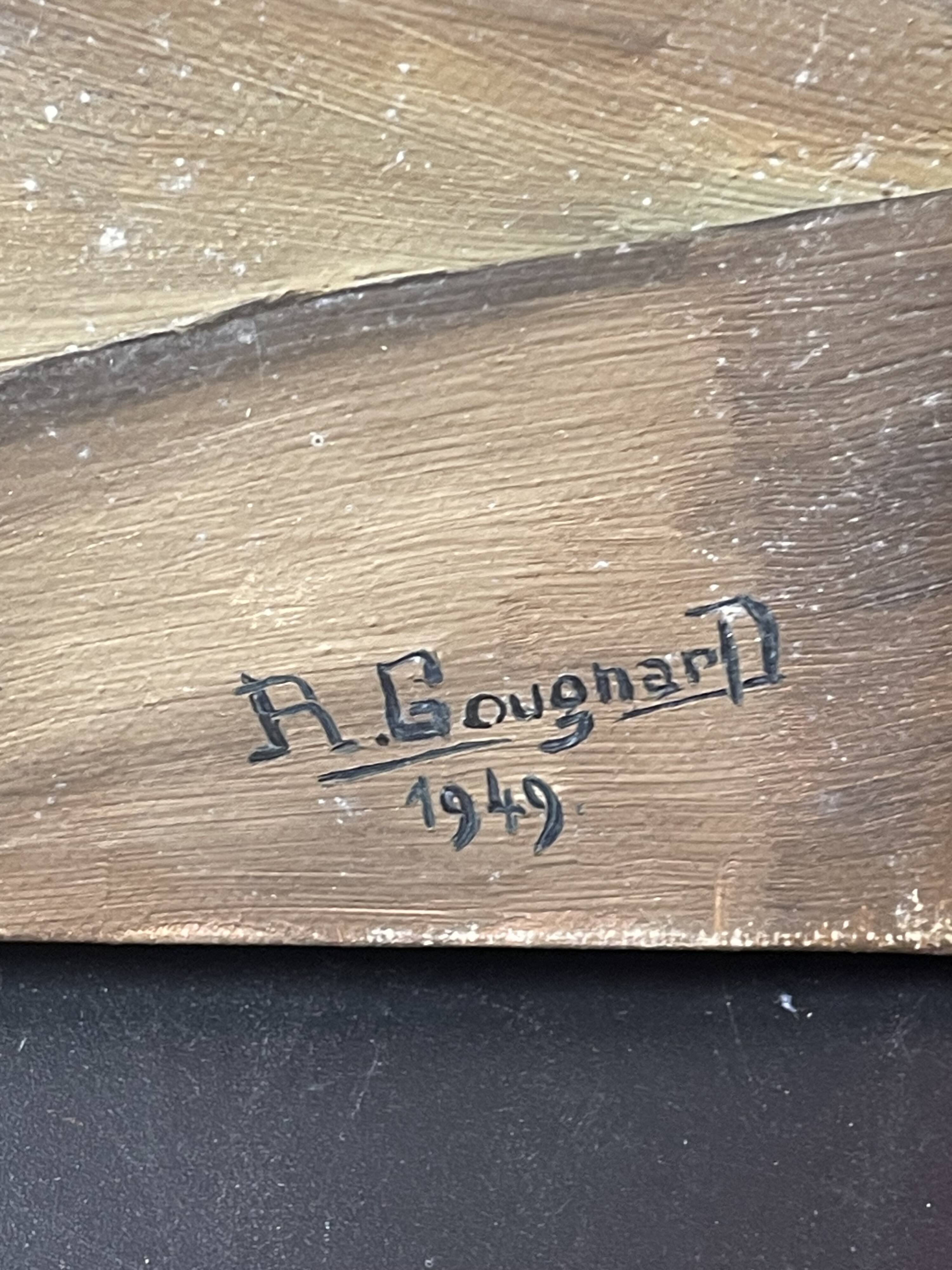 Oil on canvas bouquet - saint-hilaire-des-loges robert gougnard xxth