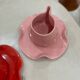Set of ceramic artisan mugs with pink pop Barbapapa water lily design.