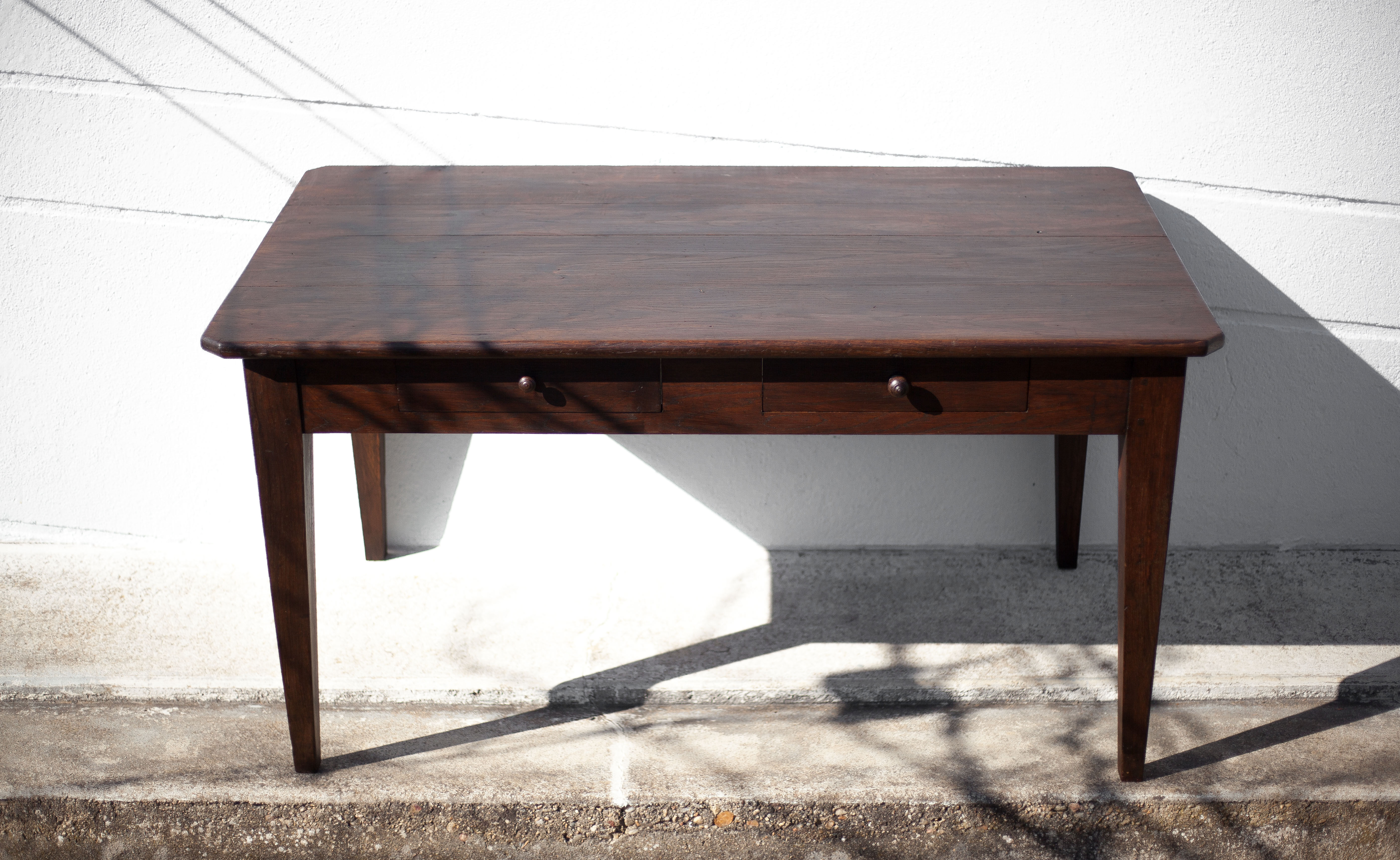 Farm table pear wood, old wood table, table 2 drawers, kitchen, countryside, chalet