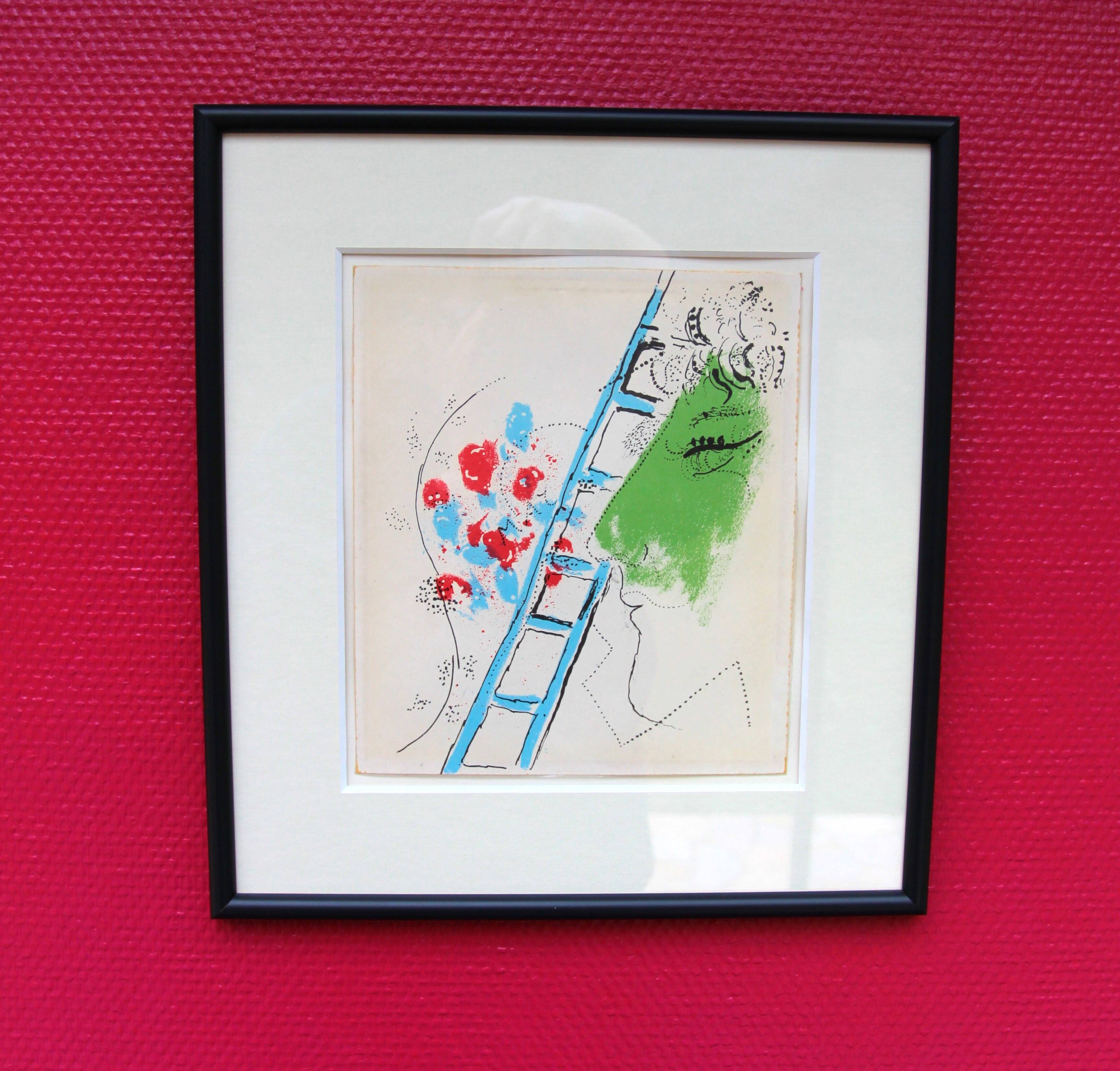 Framed lithograph (The Ladder, 1957) by Marc Chagall