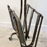 Brutalist vintage steel magazine rack