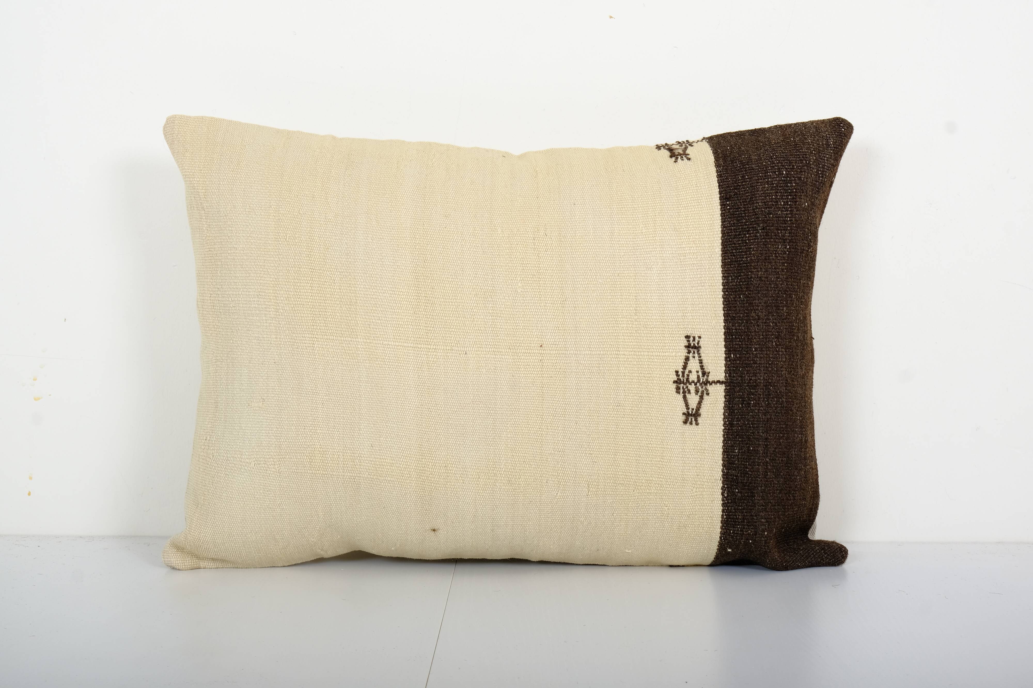 Vintage Organic Wool Turkish Lumbar Pillow Cover, Oblong Ethnic Boho Pillowcase 16" x 24"