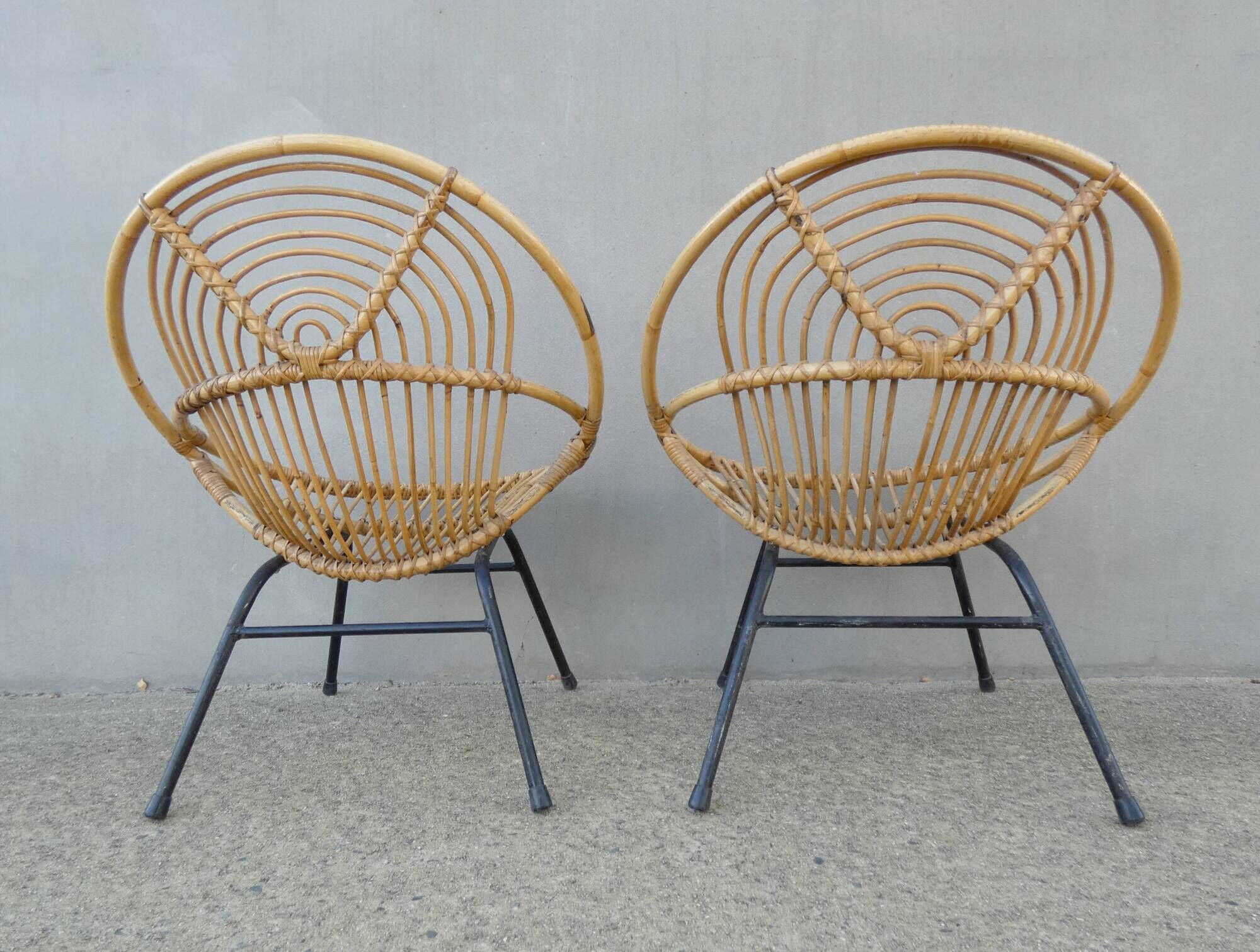 Rohe Noordwole 1950 vintage rattan and metal shell chairs
