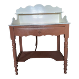 Meuble de salle de bain en bois patine blanche et marron