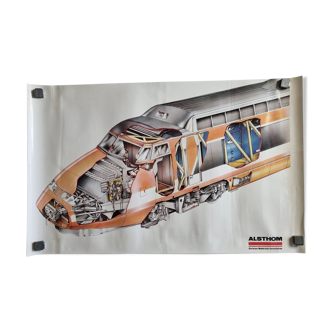 Industrial poster "TGV 1st generation" Alsthom, 1980s, 47 x 75 cm