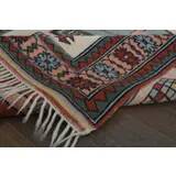 1960's Vintage Turkish Milas Handmade Wool Cotton Red Blue Area Rug 130x180
