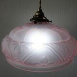 Art Deco pendant lamp in pink frosted glass