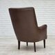 1970s, Danish armchair, original brown furniture leather.