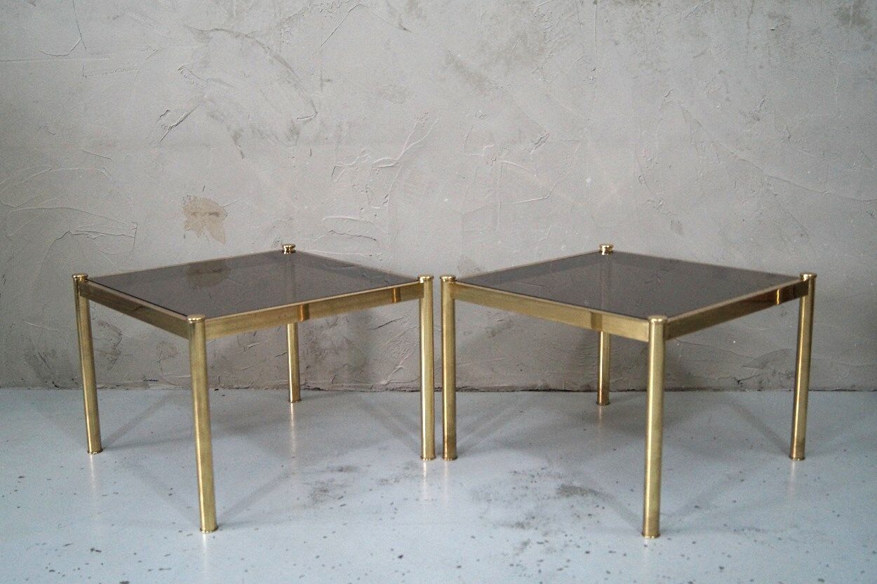 Set of 3 Italian minimalist brass coffee tables, 1970s
