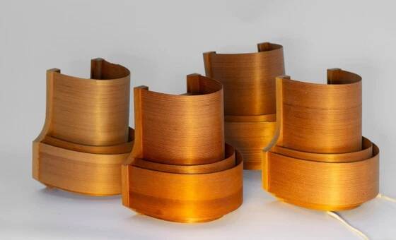 Four wall sconces in pine veneer model 4408 by Translandia - Denmark 1970s.