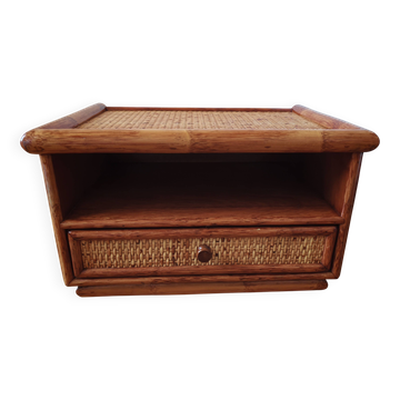 Table de chevet en rotin, années 75-80