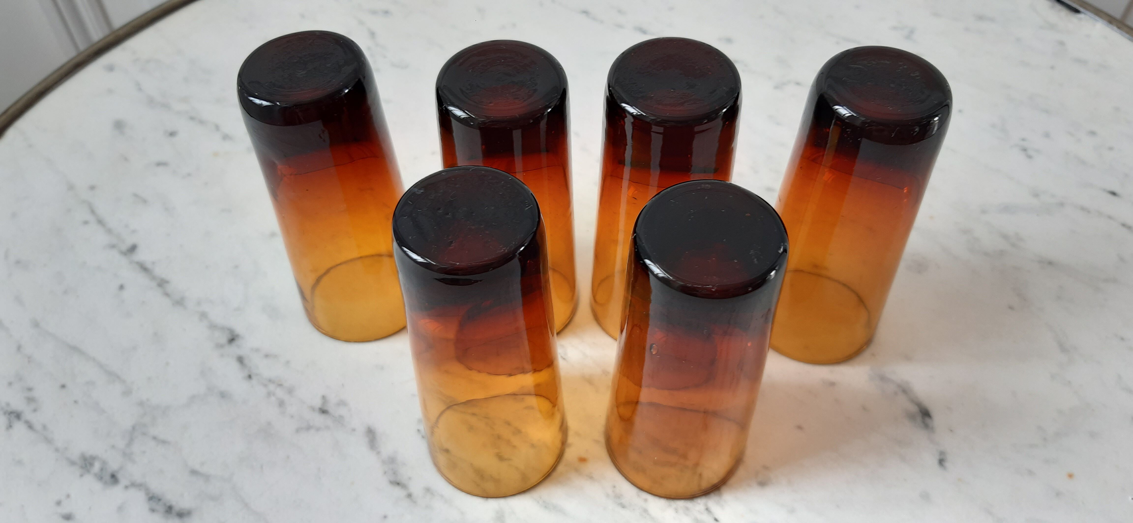 Set of 6 amber glasses with thick bottom 60s-70s