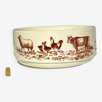 Plat de service porcelaine de Gien motif animaux de la ferme 20ème siècle