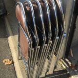 Set de 6 chaises pliantes acier et similicuir 70’s