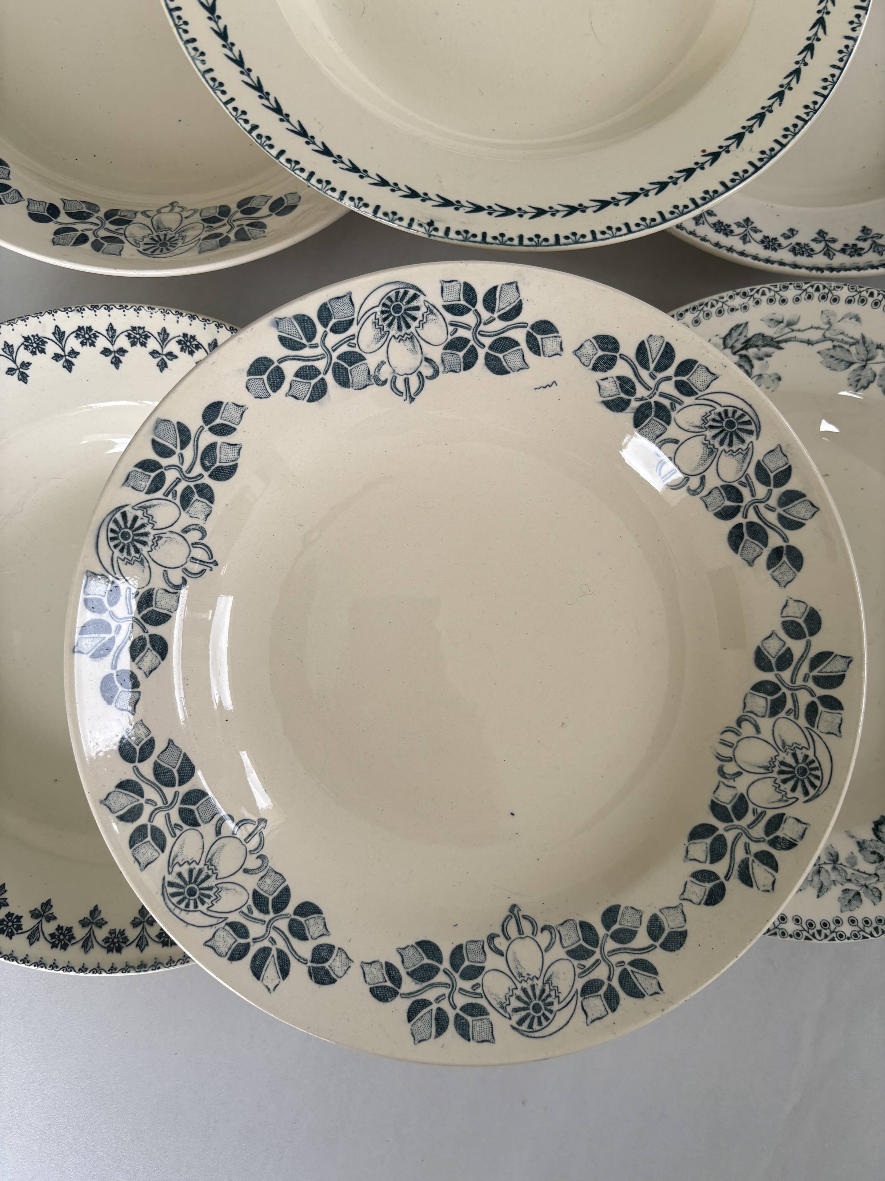 Lot 6 blue ironstone deep plates French earthenware ironstone