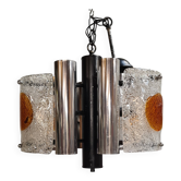 lustre murano 1970 , mazzaga chaine 55x32x40 chrome et verre