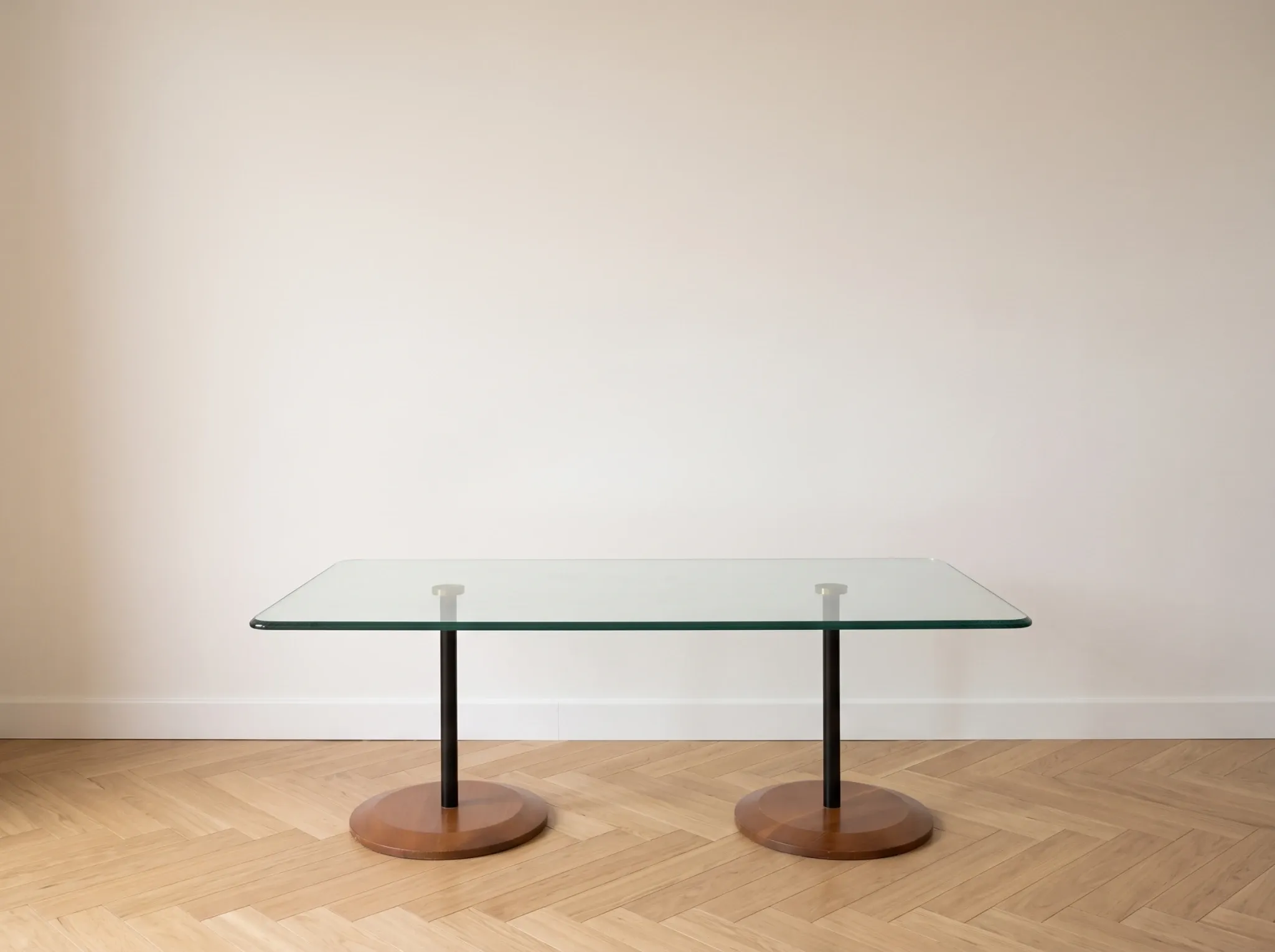 Table basse en verre et bois, années 70